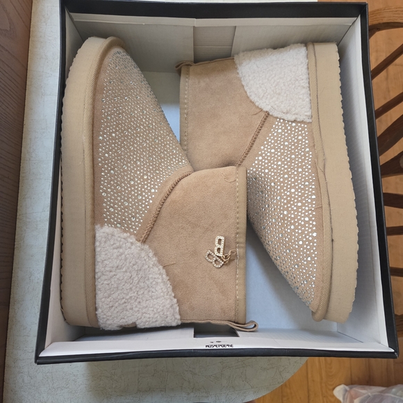 bebe Tan Ankle Boots with Rhinestone Accents - Picture 1 of 5
